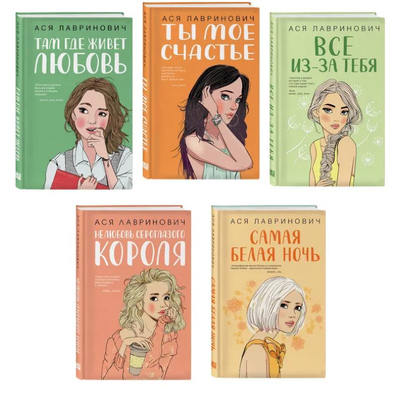 Комплект из пяти книг: Там, где живет любовь + Ты мое счастье + Нелюбовь сероглазого короля + Самая белая ночь + Все из-за тебя Комплект из пяти книг: Там, где живет любовь + Ты мое счастье + Нелюбовь сероглазого короля + Самая белая ночь + Все из-за тебя