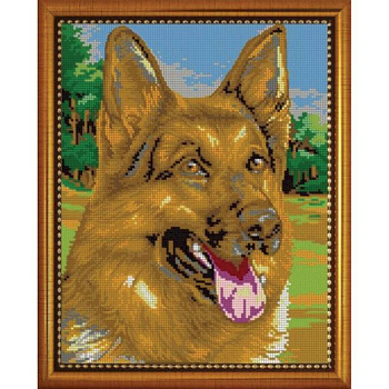 ВЛ-045П 'Немецкая овчарка' 24x30см набор на атласе для вышивания чешским бисером 'Вышивочка' в коробке