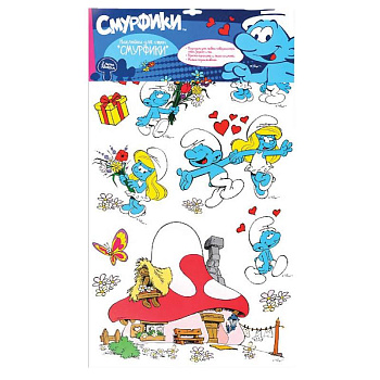 Наклейки для стен.Двойная. Смурфики